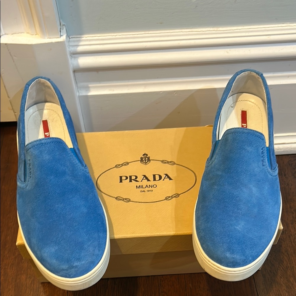 Prada Women’s Blue Suede Slip-On Shoes